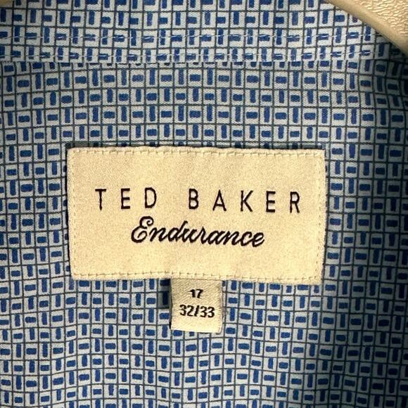 Ted Baker Endurance Mens Shirt 17, 32/33 Gray Blue Flip Cuff Button Up Geometric - Picture 3 of 15
